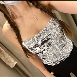 Zara White and black newspaper print corset
